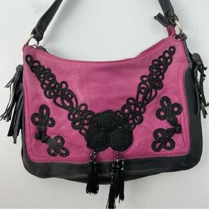 Mary Norton Frosting Leather Purse Tassels Pink